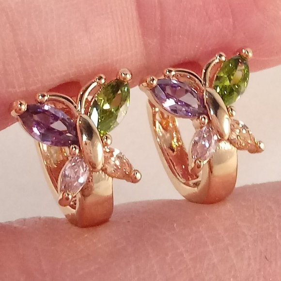 18K Yellow Gold Filled Butterfly Diamond Marquise Zircon Hoop Drop Earrings Gift - Picture 1 of 4